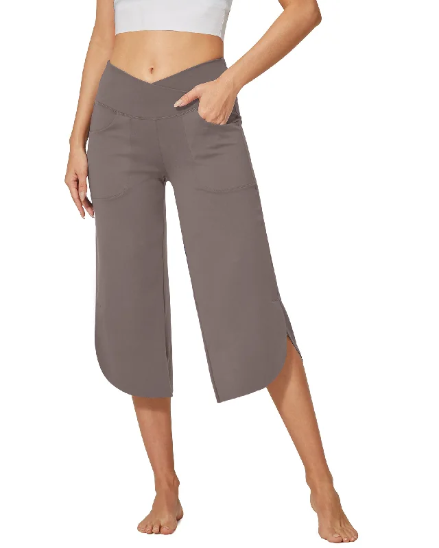 Instant Discount Wide Leg High-Waisted Crossover Capri Work Pants 21''