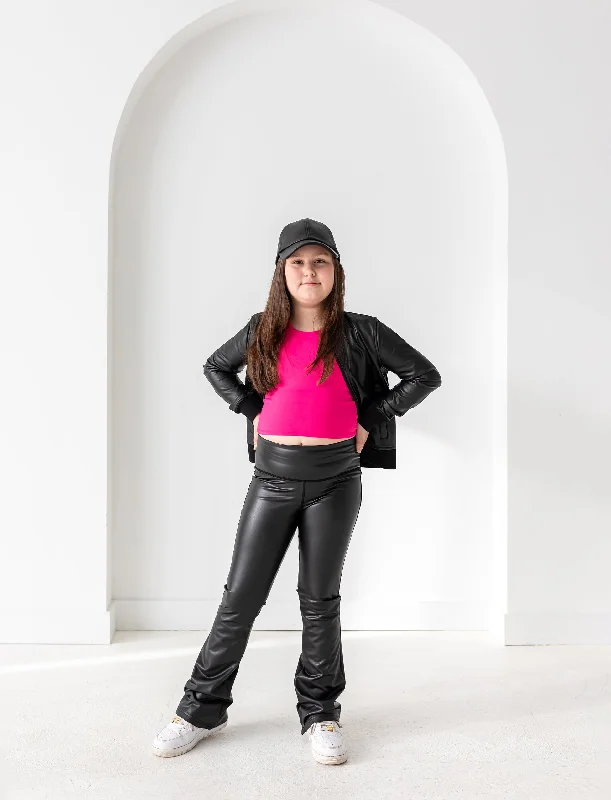 Fantastic Deals GIRLS VEGAN LEATHER FLARED LEGGING