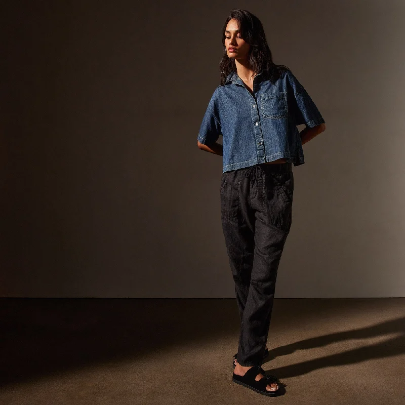 Exclusive Access Linen Soft Drape Pant - Black