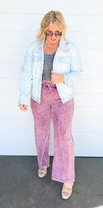 Hurry In Mineral Wash Bootcut Drawstring Pants - Final Sale