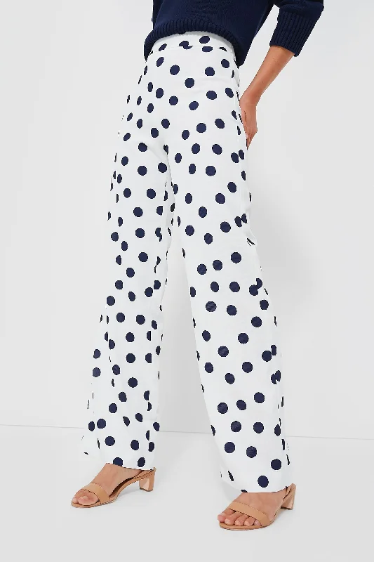 Exclusive Online Offer White and Navy Polka Dot Conway Pants