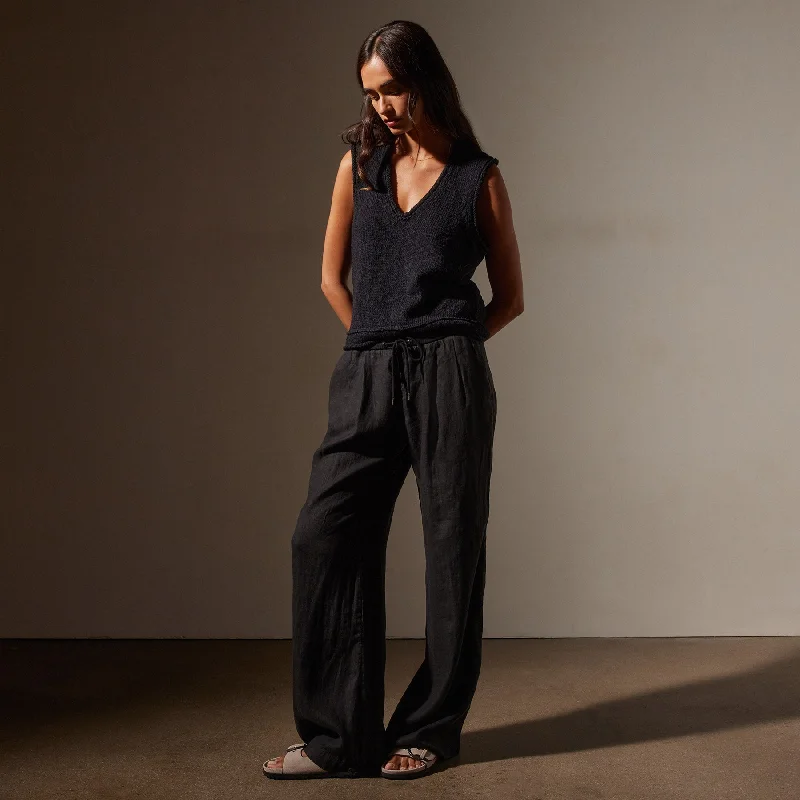Price Smash Wide Leg Relaxed Linen Pant - Black