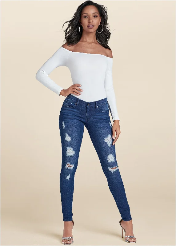 Take Advantage Ripped Skinny Jeans - Dark Wash