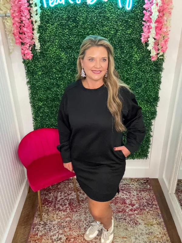 Price Rollback Diana Black Oversized Comfy Long Sleeve Mini Dress