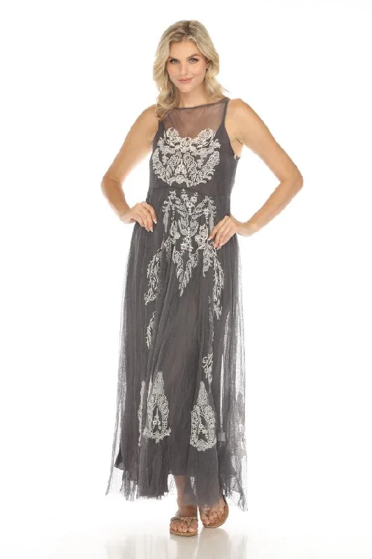 Best Seller Johnny Was Biya Grey Driftwood Mesh Embroidered Maxi Dress 8887 Boho Chic