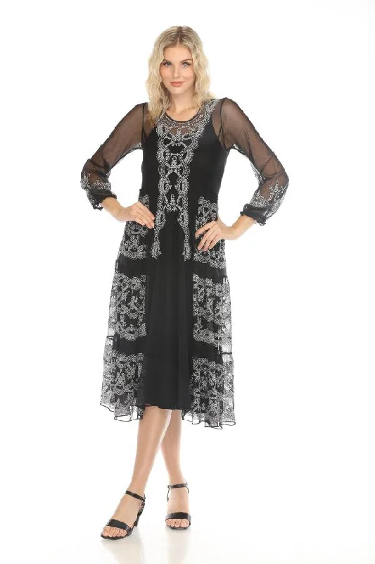Fantastic Offers Johnny Was Biya Black Mazzy Panelled Mesh Midi Dress B33524-O