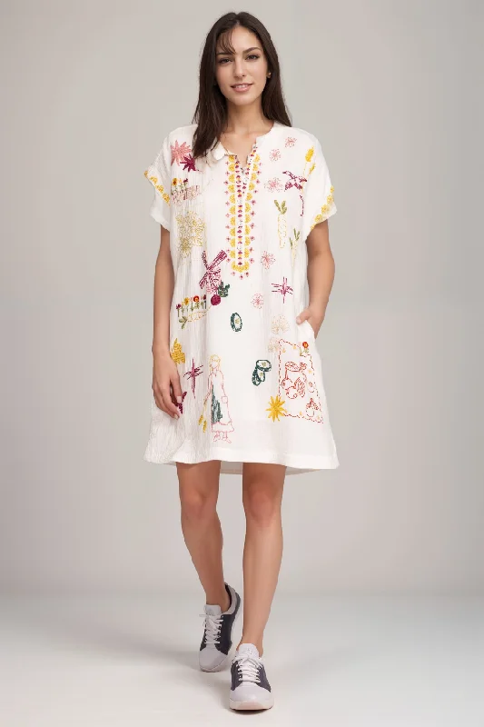 Midnight Madness Johnny Was Biya Mishti Embroidered Shift Dress B31224 *