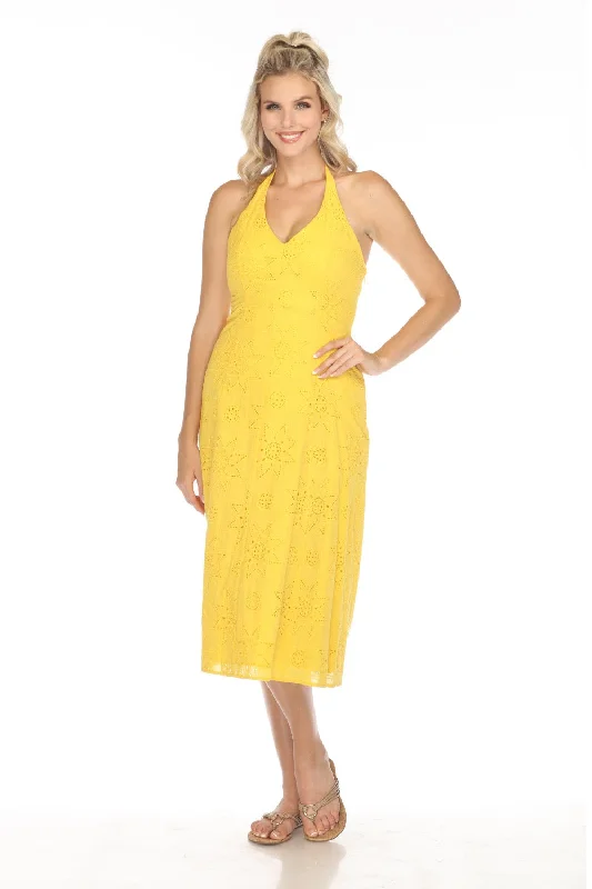Don't Wait Johnny Was Jade Yellow Eden Halter Midi Dress L37524 Boho Chic