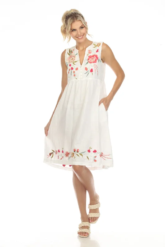 Super Deal Johnny Was JWLA Joya Linen Embroidered Tank Dress J37223 Boho Chic *