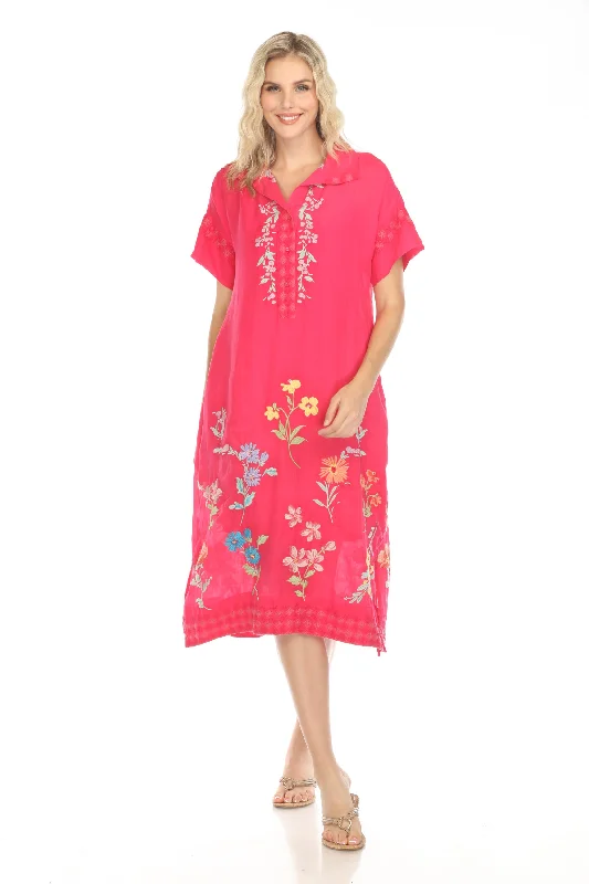Don't Wait Johnny Was Workshop Pink Embroidered Midi Shirt Dress W34024