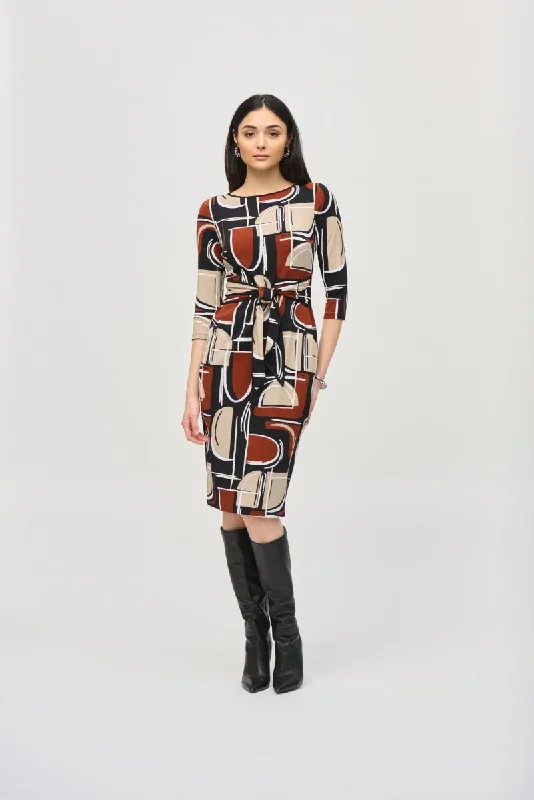 Daily Specials Joseph Ribkoff Black/Multi Abstract Print Waist Tie Sheath Dress 243325 Daily Specials Joseph Ribkoff Black/Multi Abstract Print Waist Tie Sheath Dress 243325