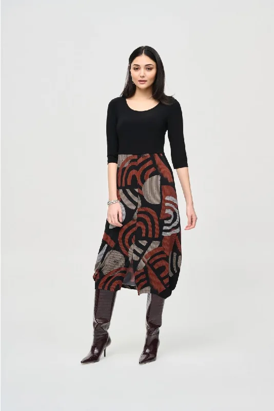 Now or Never Joseph Ribkoff Black/Multi Geometric Midi Cocoon Dress 243234