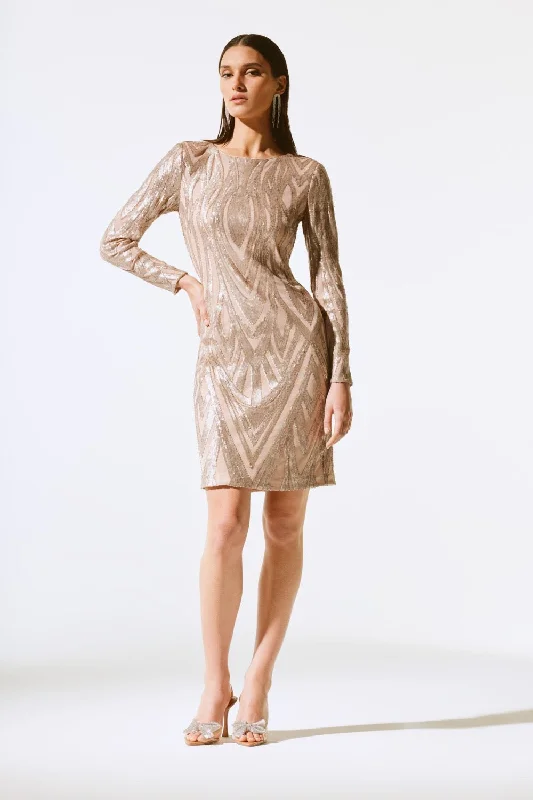 Instant Discount Joseph Ribkoff Matte Gold Sequined Open Back Party Dress 243774