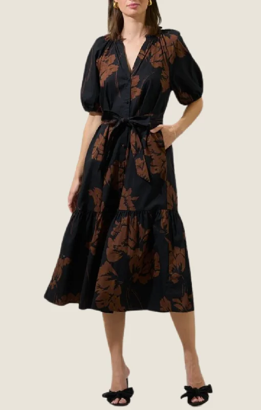 Deal of the Day Mina Black Floral Midi Dress