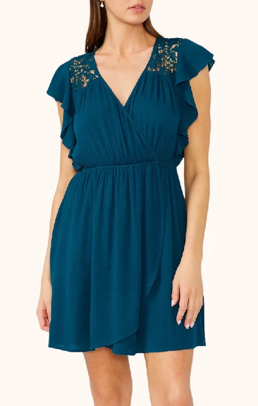 Take Advantage Tina Peacock Crochet Trim Dress