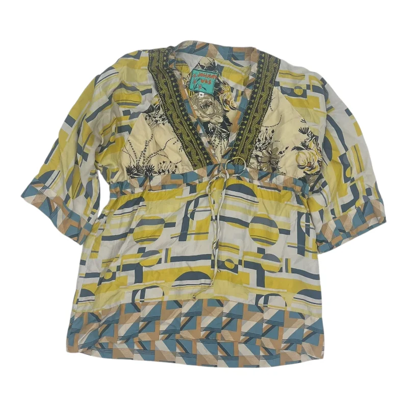Bonus Savings Blouse 3/4 Sleeve By Johnny Was In Tan & Yellow, Size:S