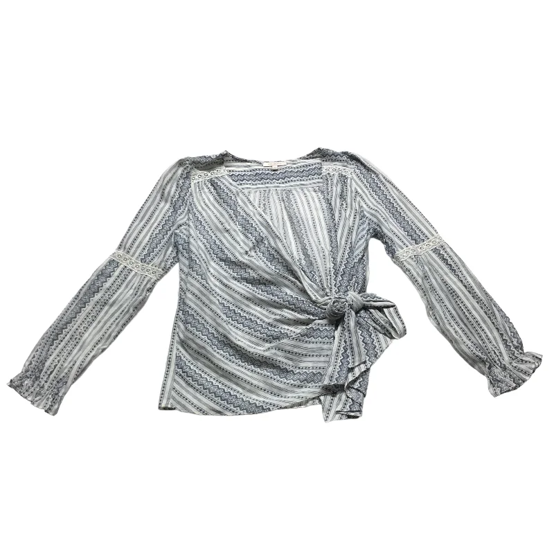Act Now Blue & Cream Top Long Sleeve Skies Are Blue, Size M