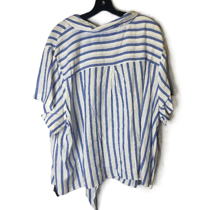 Don't Wait Blue & White Top Short Sleeve By Ava & Viv, Size: 4x