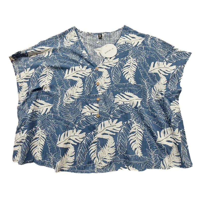 Online Only Blue & White Top Short Sleeve Shein, Size 2x