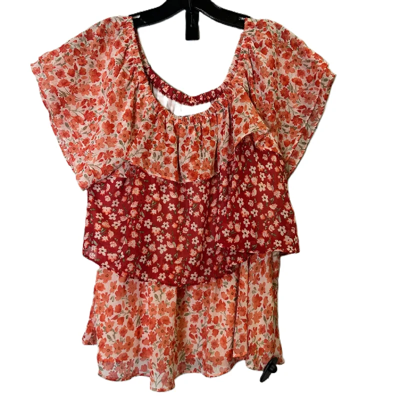 Weekend Special Floral Print Top Short Sleeve By Cato, Size: L