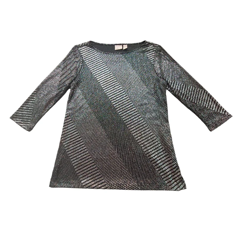 Instant Savings Top Long Sleeve By Chicos In Black & Silver, Size: 0