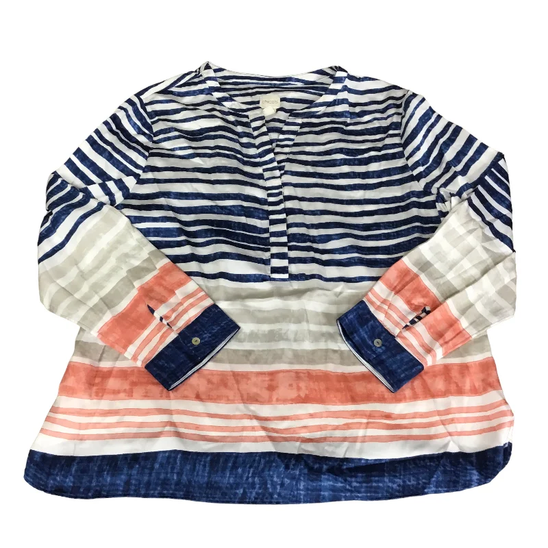 Huge Discounts Top Long Sleeve By Chicos In Striped, Size: Xl