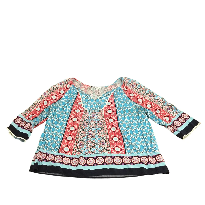 Closeout Top Long Sleeve By Crown And Ivy In Blue & Red, Size: 2x