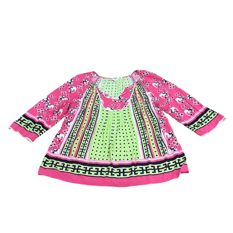 Deal Dash Top Long Sleeve By Crown And Ivy In Green & Pink, Size: Xl