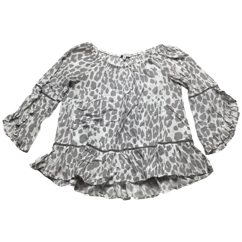 Exclusive Access Top Long Sleeve By Fever In Grey & White, Size: S
