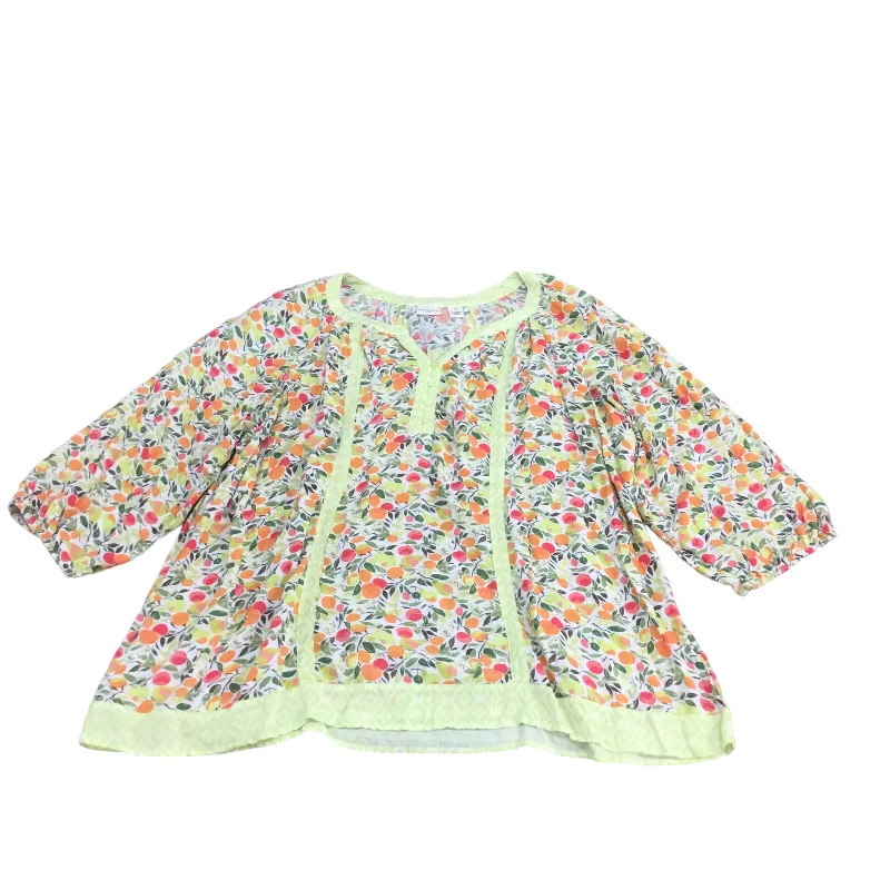 Online Specials Top Long Sleeve By West Bound In Green & Orange, Size: 1x