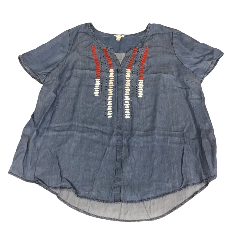 Great Deals Top Short Sleeve By Cato In Blue Denim, Size: Xl