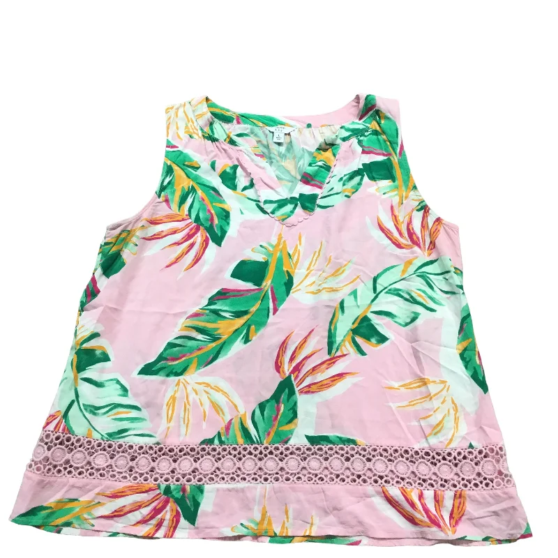 Online Only Top Sleeveless By Crown And Ivy In Green & Pink, Size: L