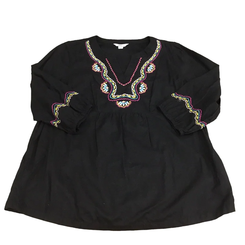 Low Prices Tunic Long Sleeve By Croft And Barrow In Black & Pink, Size: Xxl