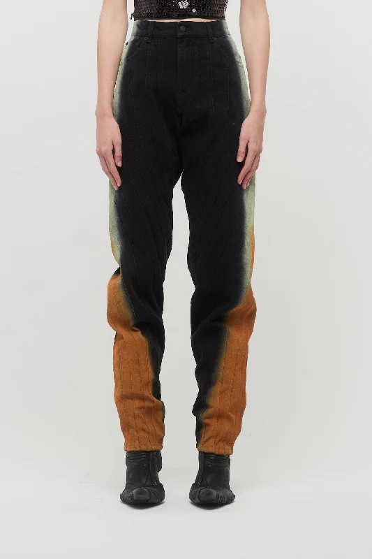 Mugler Denim Spray Trousers in Black Orange Pistachio Degrade